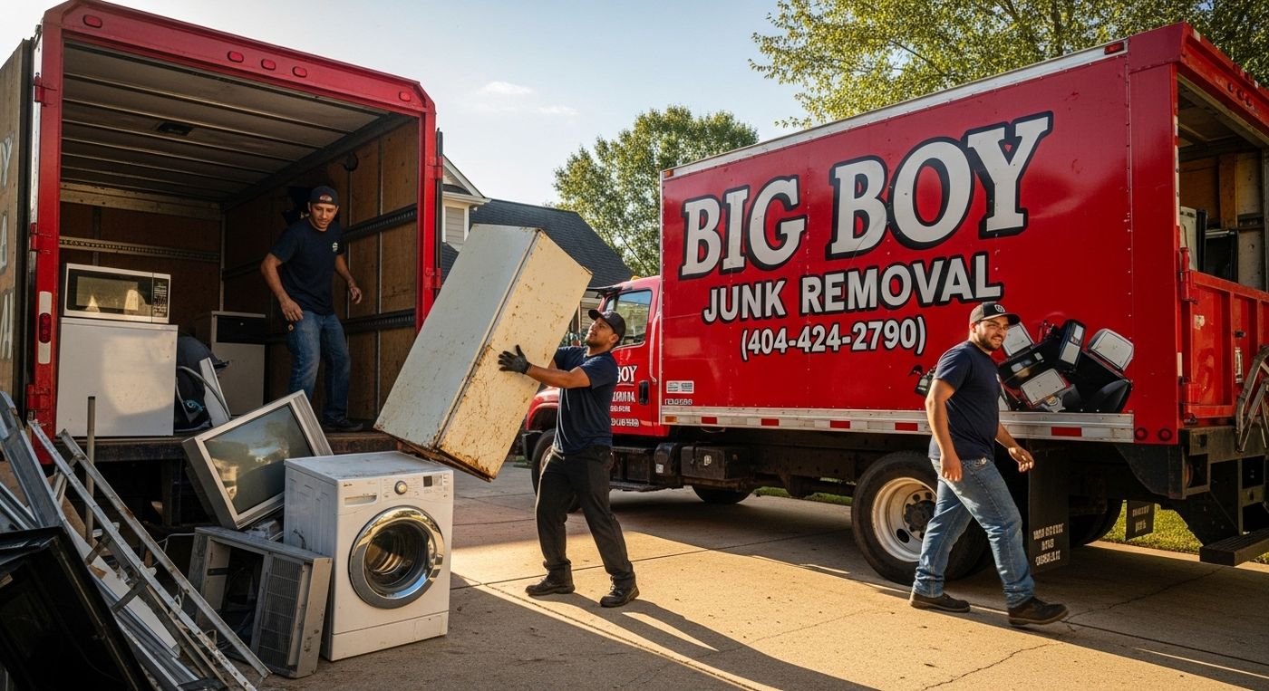 Appliance removal service loading old appliances from a home