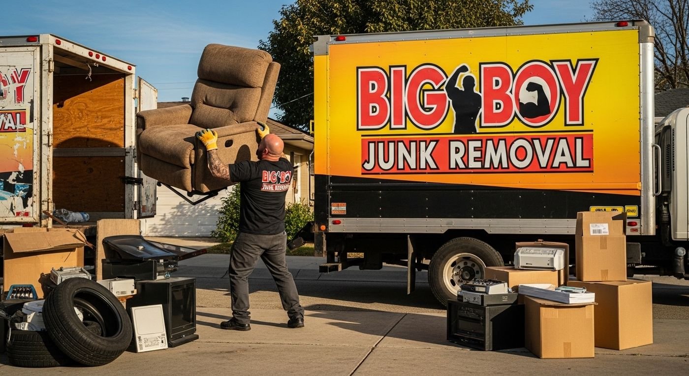 Crew loading a driveway junk pile for same-day pickup in Atlanta