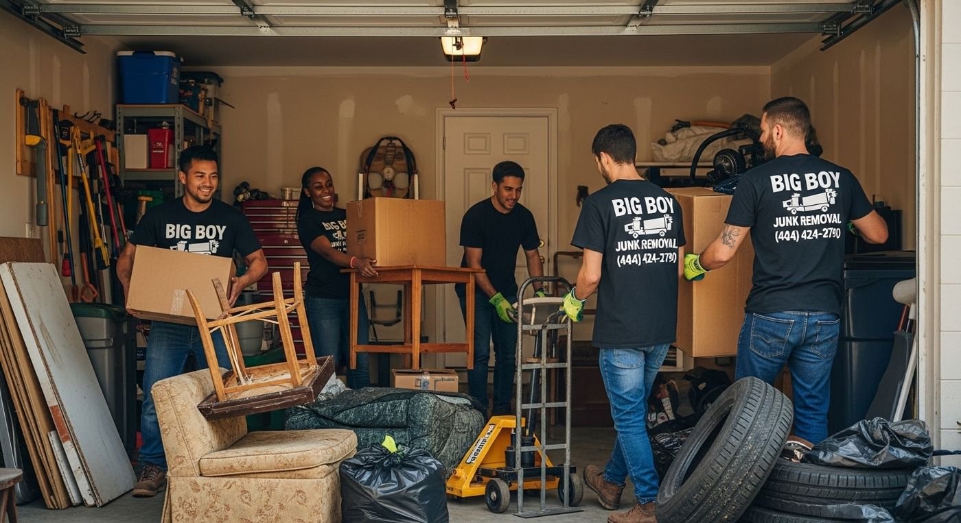 Garage full of packed items before cleanout service