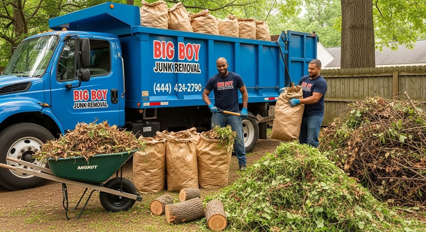Yard cleanup and junk haul-away service at a home in Atlanta